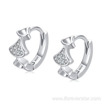 9255 Sterling Silver CZ Hoop Earrings Silver